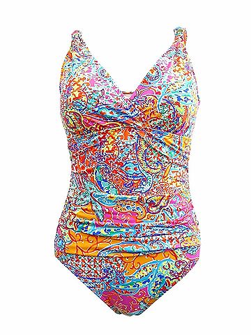 Ralph Lauren Women's Surplice Printed One-Piece Swimsuit in Pink Multi (view 1)