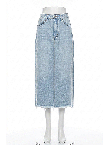 KANCAN JEANS Midi High Rise Denim Contrast Skirt in Light Denim (view 1)