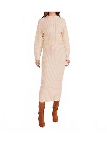 Minkpink Layla Ribbed Midi Skirt in White (view 2)