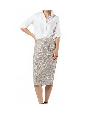 Ann Mashburn Pull-On Midi Skirt in Silver Sequin (view 2)