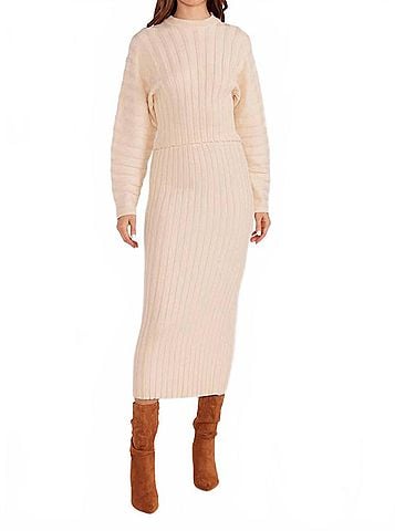 Minkpink Layla Ribbed Skirt in Off White (view 2)