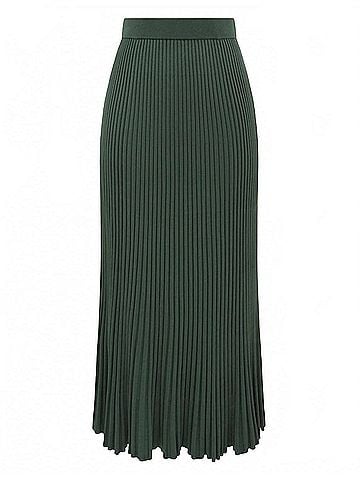 Zimmermann Pleated Rib Midi Skirt in Dark Green (view 1)