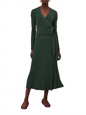Zimmermann Pleated Rib Midi Skirt in Dark Green (view 2)