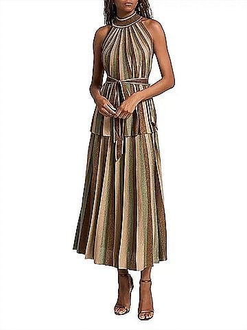 Zimmermann Hypnotic Midi Skirt in Metallic Green Stripe (view 2)