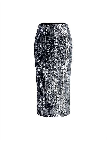 Le Superbe Shibori Shine Liza Skirt in 70's Indigo Sequins (view 1)