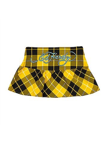 Ed Hardy True Eagle Plaid Flare Mini Skirt in Yellow (view 2)