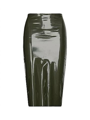 Commando Faux Patent Leather Midi Skirt in Olive (view 1)