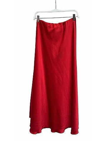 Venti6 Women's Charly Solid Silky Satin Maxi Skirt in Red (view 1)