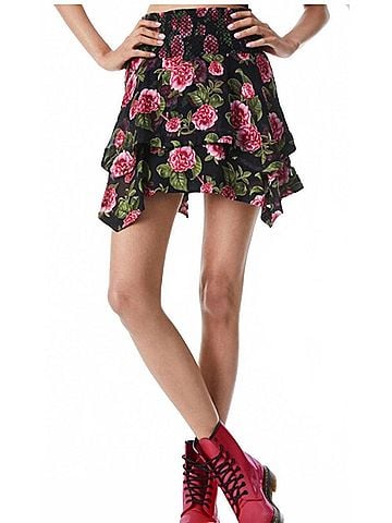 Alice + Olivia Zarya Asymmetrical Smocked Mini Skirt in Cheri Floral (view 2)
