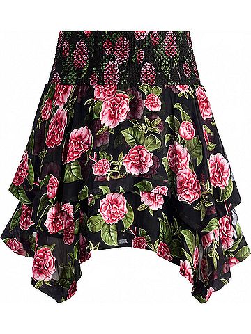 Alice + Olivia Zarya Asymmetrical Smocked Mini Skirt in Cheri Floral (view 1)