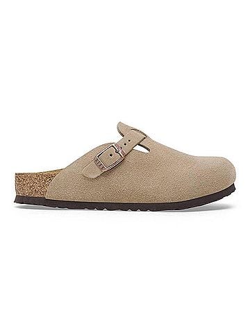 Birkenstock Kid's Boston Suede Leather Clogs in Taupe (view 1)