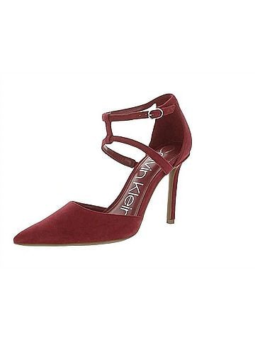 Calvin Klein Women's Dentel Luxe Ankle Strap Pumps in Dark Red (view 2)