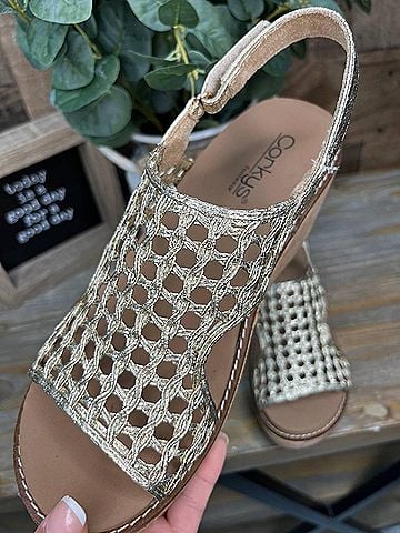 Corkys Women's Woven Carley Wedge Sandal in Gold (view 2)