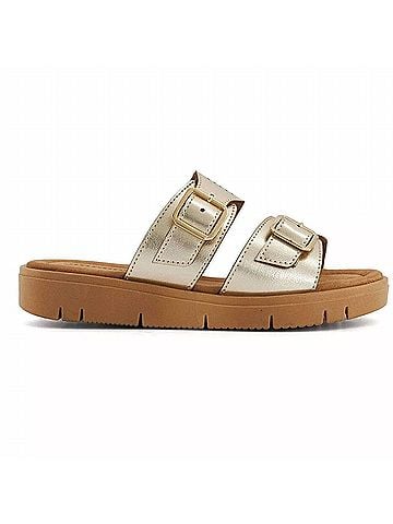 Andrea Women's Comfort Footbed Double Buckle Sandals in Gold (view 1)