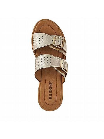 Andrea Women's Comfort Footbed Double Buckle Sandals in Gold (view 2)