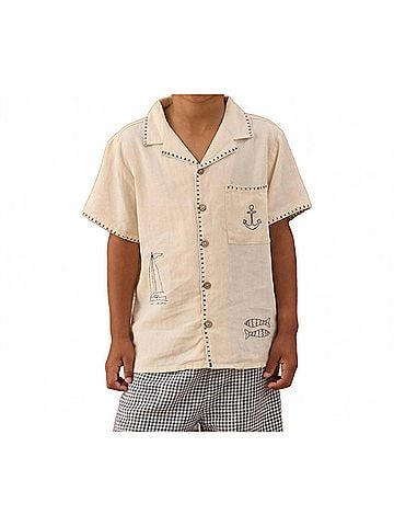 Rylee + Cru Boys Sailor Lapel Collar Shirt in Natural (view 2)