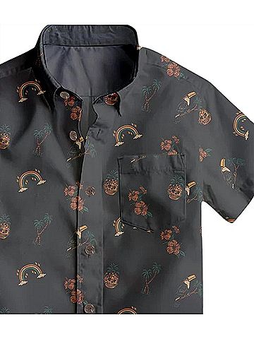Tiny Whales Boy's Aloha Vibes Button Up Top 10 Mo in Black (view 2)