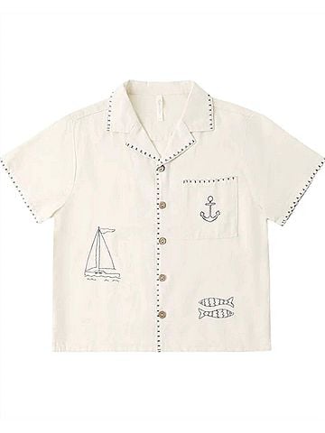 Rylee + Cru Boys Sailor Lapel Collar Shirt in Natural (view 1)