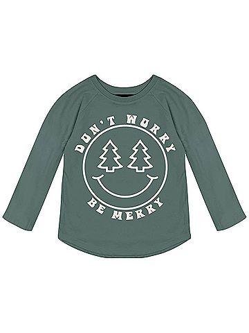 Tiny Whales Kid's Be Merry Raglan Tee 10 Mo in Forest (view 1)