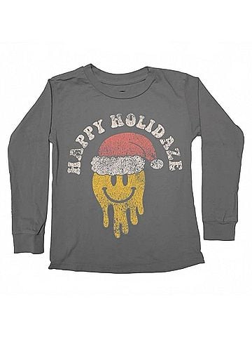 Tiny Whales Kid's Happy Holidaze Long Sleeve Tee 7 Mo in Black (view 1)