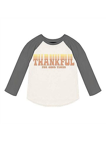 Tiny Whales Kid's Thankful Long Sleeve Raglan Tee 7 Mo in Cream (view 1)