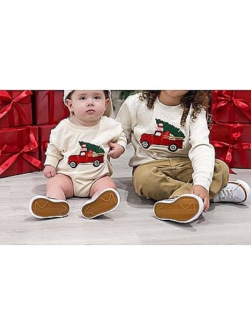 SWEET wink Baby Christmas Truck Patch Sweatshirt in Natural (view 2)