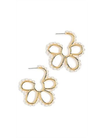 Lele Sadoughi Women's Daisy Hoop Earrings in Gold/Pearl (view 1)