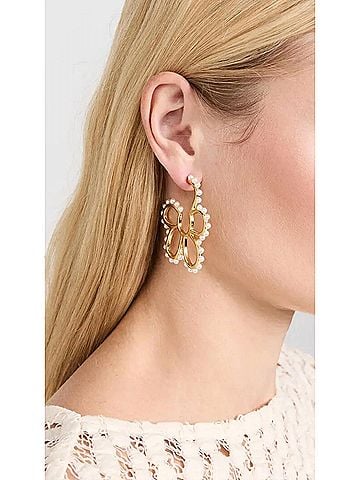 Lele Sadoughi Women's Daisy Hoop Earrings in Gold/Pearl (view 2)