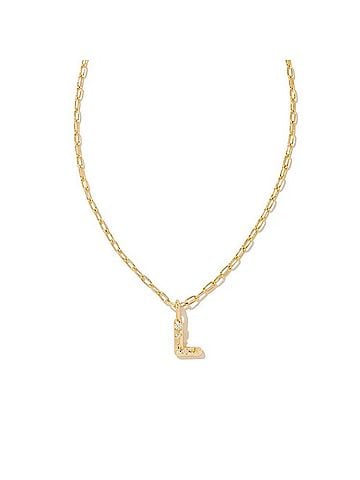 Kendra Scott Women's Crystal Letter L Short Pendant Necklace in Gold White (view 1)