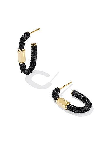 Kendra Scott Women's Emery Hoop Earrings in Gold/ Black Crystal (view 1)