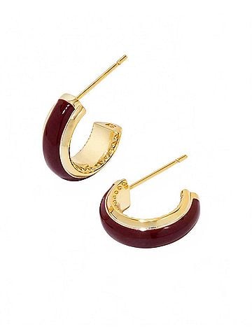 Kendra Scott Women's Ainsley Huggie Earrings in Gold Burgundy Enamel (view 1)