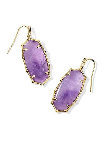 Kendra Scott Women's Elle Bamboo Frame Drop Earrings in Gold Dark Purple Amethyst (view 1)