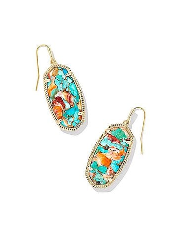 Kendra Scott Women's Elle Drop Statement Earrings in Bronzed Veined Turquoise Red Oyster (view 1)