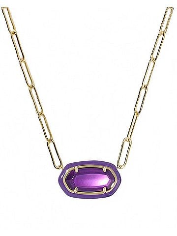 Kendra Scott Women's Elisa Enamel Frame Paperclip Necklace in Purple Mother Of Pearl (view 1)