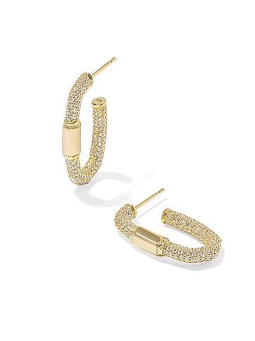 Kendra Scott Women's Emery Hoop Earrings in Gold White Crystal (view 1)