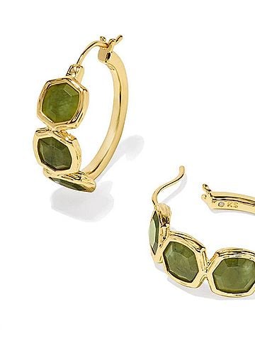Kendra Scott Women's Maura Hoop Earrings in Gold Sage Serpentine (view 2)