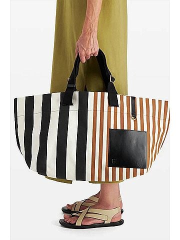 Inoui Editions Women's Sac Street Tricolor Stripe Tote Bag in Black (view 2)