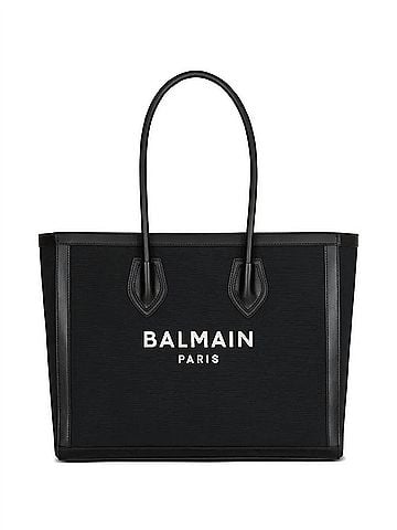 Balmain Women's Army Logo Canvas Shopper Tote Bag in Black (view 1)