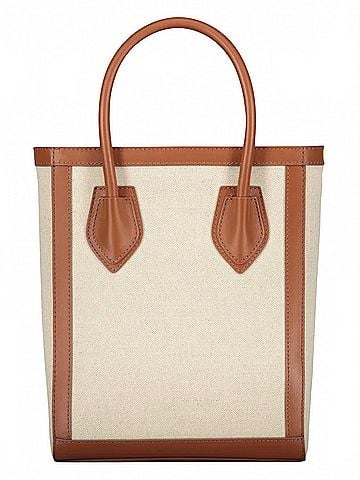 Balmain Women's Leather Trimmed Canvas Tote Bag in Beige (view 2)