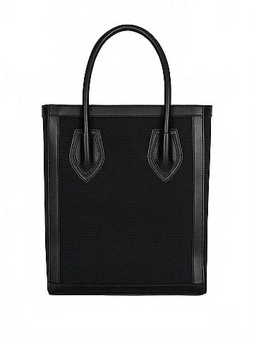 Balmain Women's Leather Trimmed Canvas Tote Bag in Black (view 2)