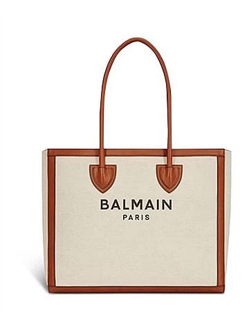Balmain Women's Army Logo Canvas Shopper Tote Bag in Beige (view 1)