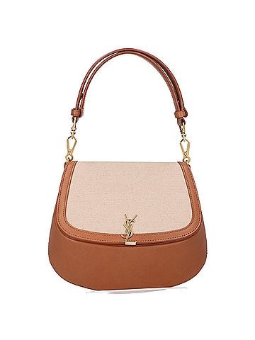Saint Laurent Yves Saint Laurent SAINT LAURENT PARIS 818896 Beige x Brown Canvas Calf Metal Cassandra Logo Top Handle Bag Handbag - Women's (view 1)