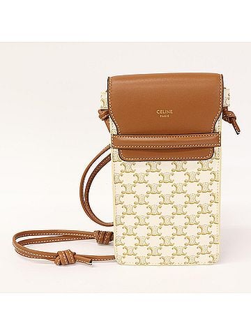 Céline CELINE 10G332CQD Triomphe Mobile Pouch Shoulder Bag Brown White Women's (view 1)