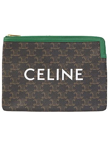 Céline CELINE Triomphe Logo Print Clutch Bag, Second Brown, Black, Green, Women's (view 1)