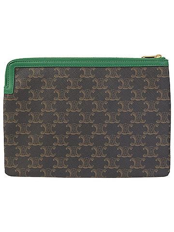 Céline CELINE Triomphe Logo Print Clutch Bag, Second Brown, Black, Green, Women's (view 2)