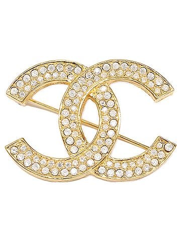 Chanel CHANEL Vintage Coco Mark Rhinestone Brooch, Gold, Women's (view 1)