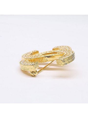 Chanel CHANEL Vintage Coco Mark Rhinestone Brooch, Gold, Women's (view 2)