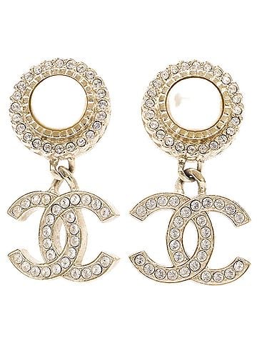 Chanel CHANEL B21B Coco Mark Imitation Pearl Rhinestone Earrings, Gold, Women's (view 1)
