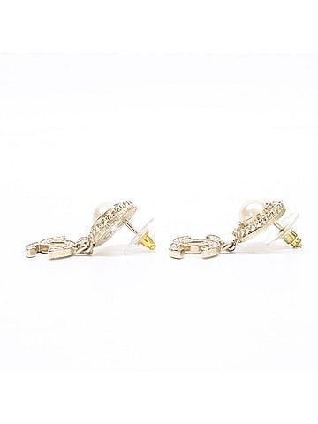 Chanel CHANEL B21B Coco Mark Imitation Pearl Rhinestone Earrings, Gold, Women's (view 2)