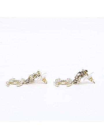 Chanel CHANEL B21A Triple Coco Mark Rhinestone Imitation Pearl Earrings, Gold, Women's (view 2)
